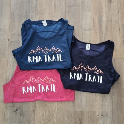 RMA Trail Tech singlet. Navy, Pink and Teal Marle.