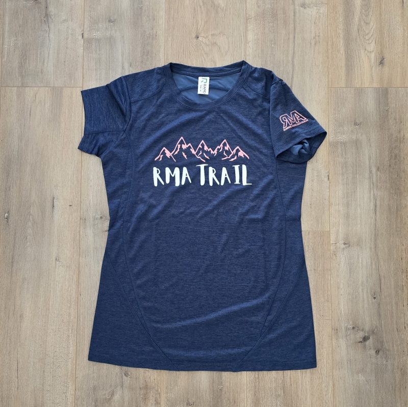 RMA Trail Tech tshirt. Navy, Pink and Teal Marle. - Image 2